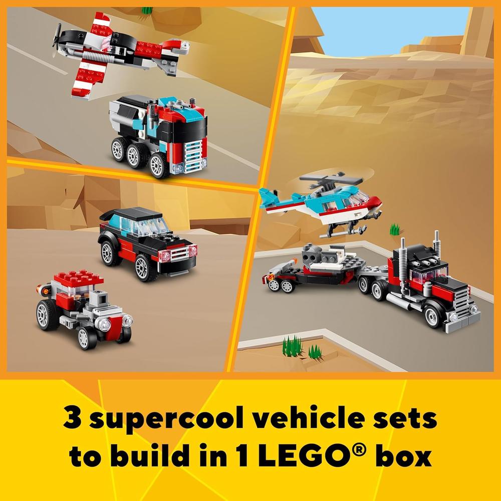 LEGO CREATOR 3 EN 1 CAMIÓN PLATAFORMA CON HELICÓPTERO Y COCHES TRANSFORMABLES - 3