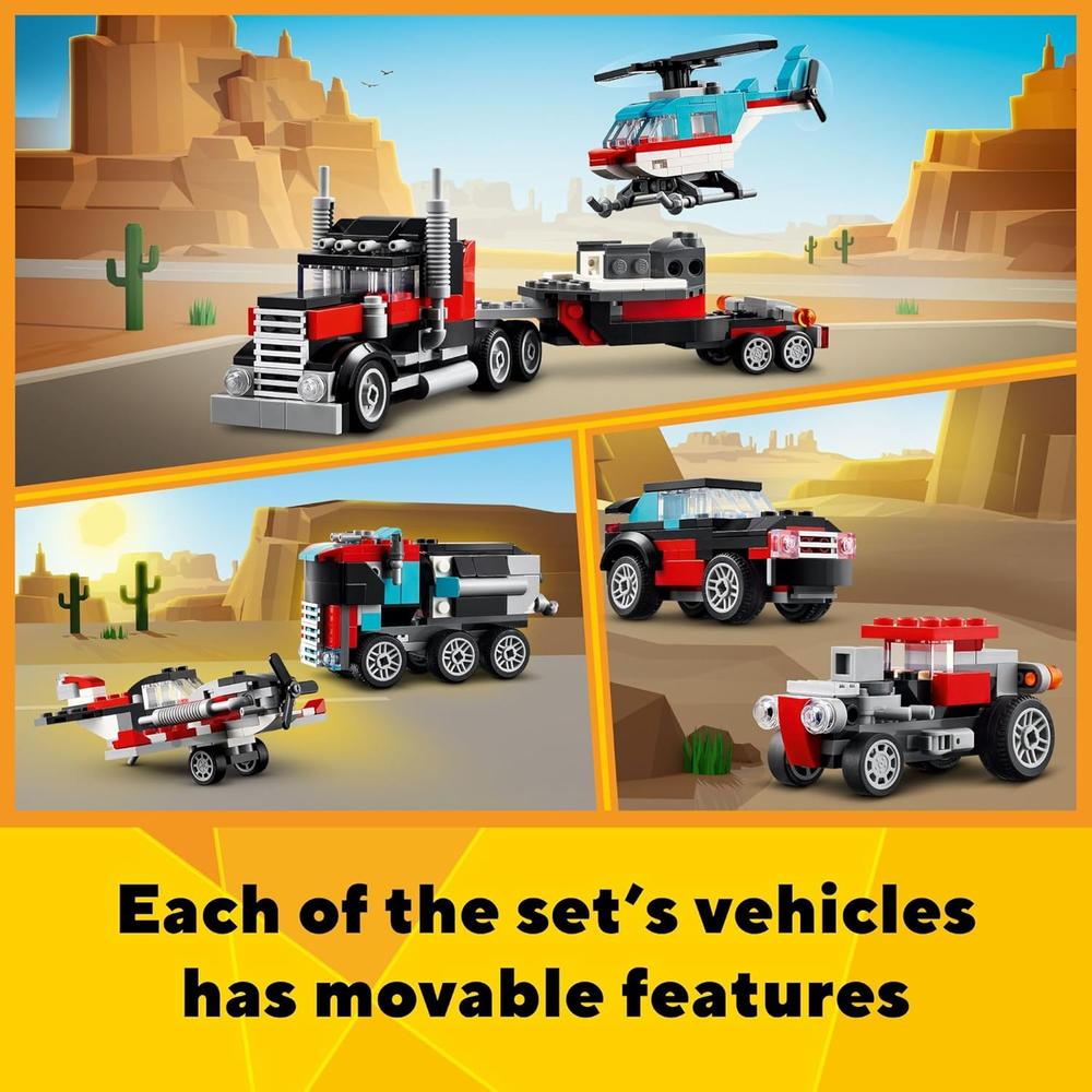 LEGO CREATOR 3 EN 1 CAMIÓN PLATAFORMA CON HELICÓPTERO Y COCHES TRANSFORMABLES - 4