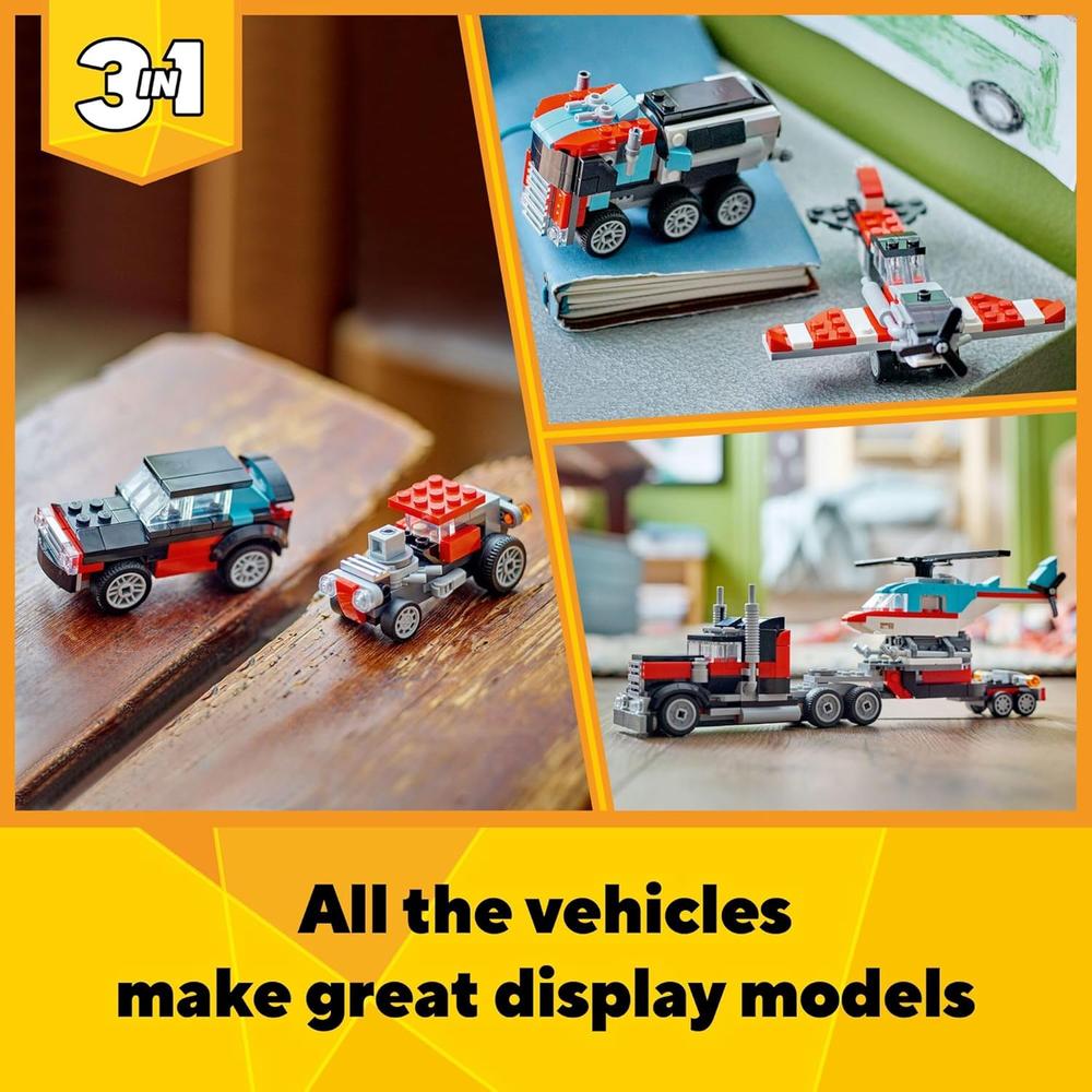LEGO CREATOR 3 EN 1 CAMIÓN PLATAFORMA CON HELICÓPTERO Y COCHES TRANSFORMABLES - 5