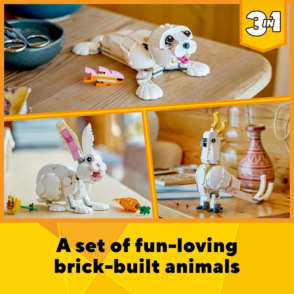 LEGO CREATOR 3 EN 1 CONEJO BLANCO SE TRANSFORMA EN FOCA Y LORO JUGUETE STEM - 2