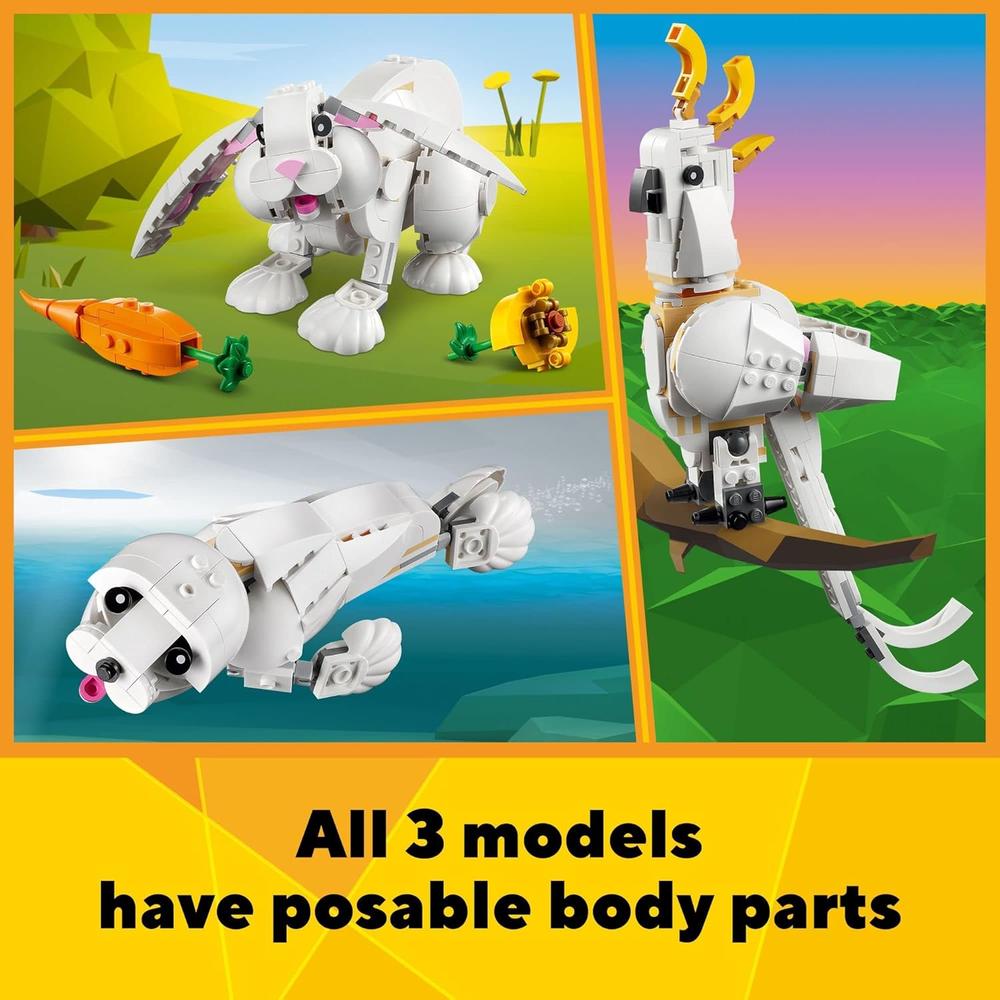 LEGO CREATOR 3 EN 1 CONEJO BLANCO SE TRANSFORMA EN FOCA Y LORO JUGUETE STEM - 4