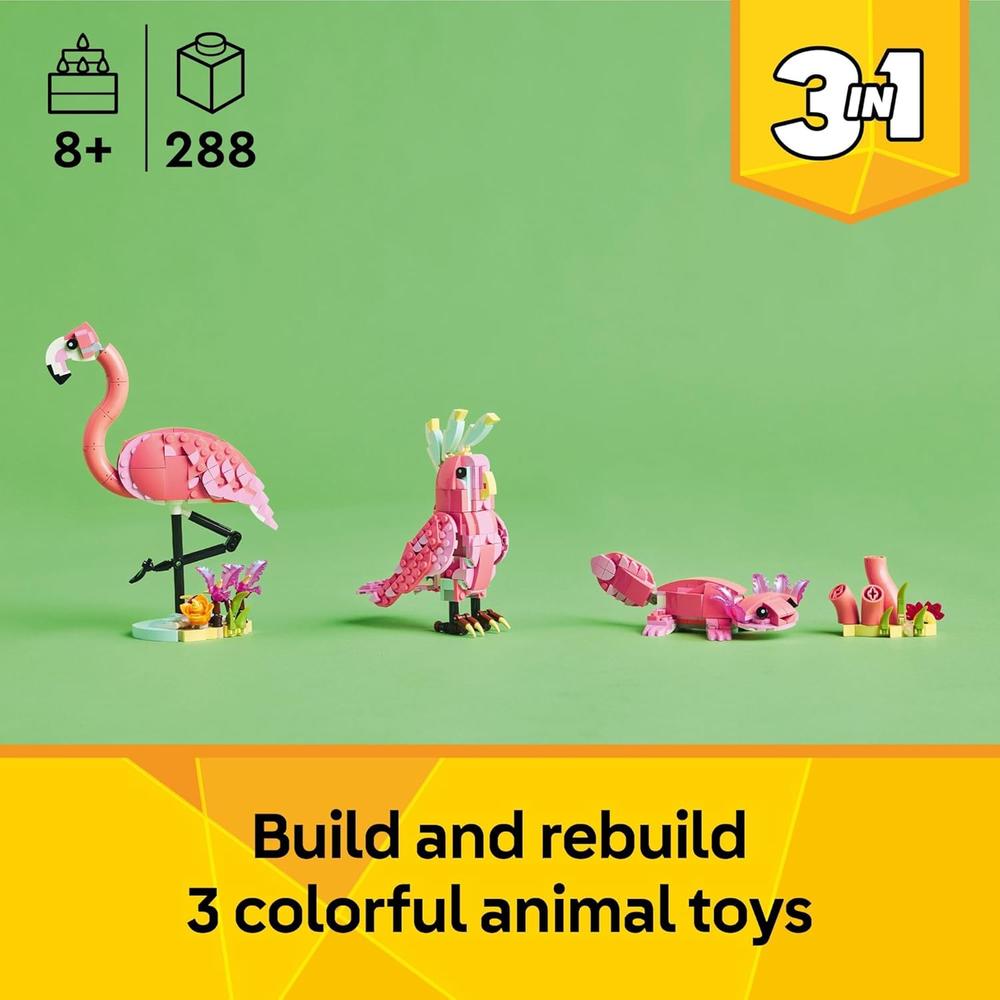 LEGO CREATOR 3 EN 1 ANIMALES SALVAJES, OPCIONES FLAMENCO, CACATÚA O AJOLOTE - 2