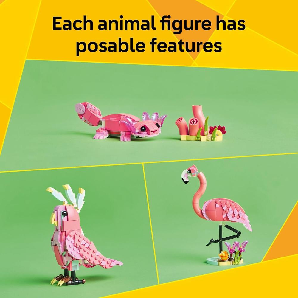LEGO CREATOR 3 EN 1 ANIMALES SALVAJES, OPCIONES FLAMENCO, CACATÚA O AJOLOTE - 4