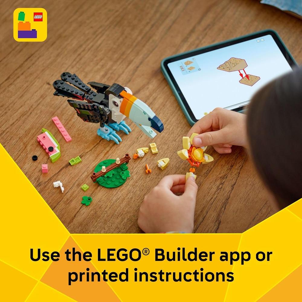 LEGO CREATOR 3 EN 1 ANIMALES SALVAJES, JUGUETE DE CONSTRUCCIÓN DE TUCÁN - 6