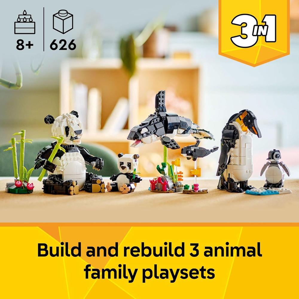 LEGO CREATOR 3 EN 1 FAMILIA DE ANIMALES SALVAJES, OPCIONES PANDA, PINGÜINO U ORCA - 2