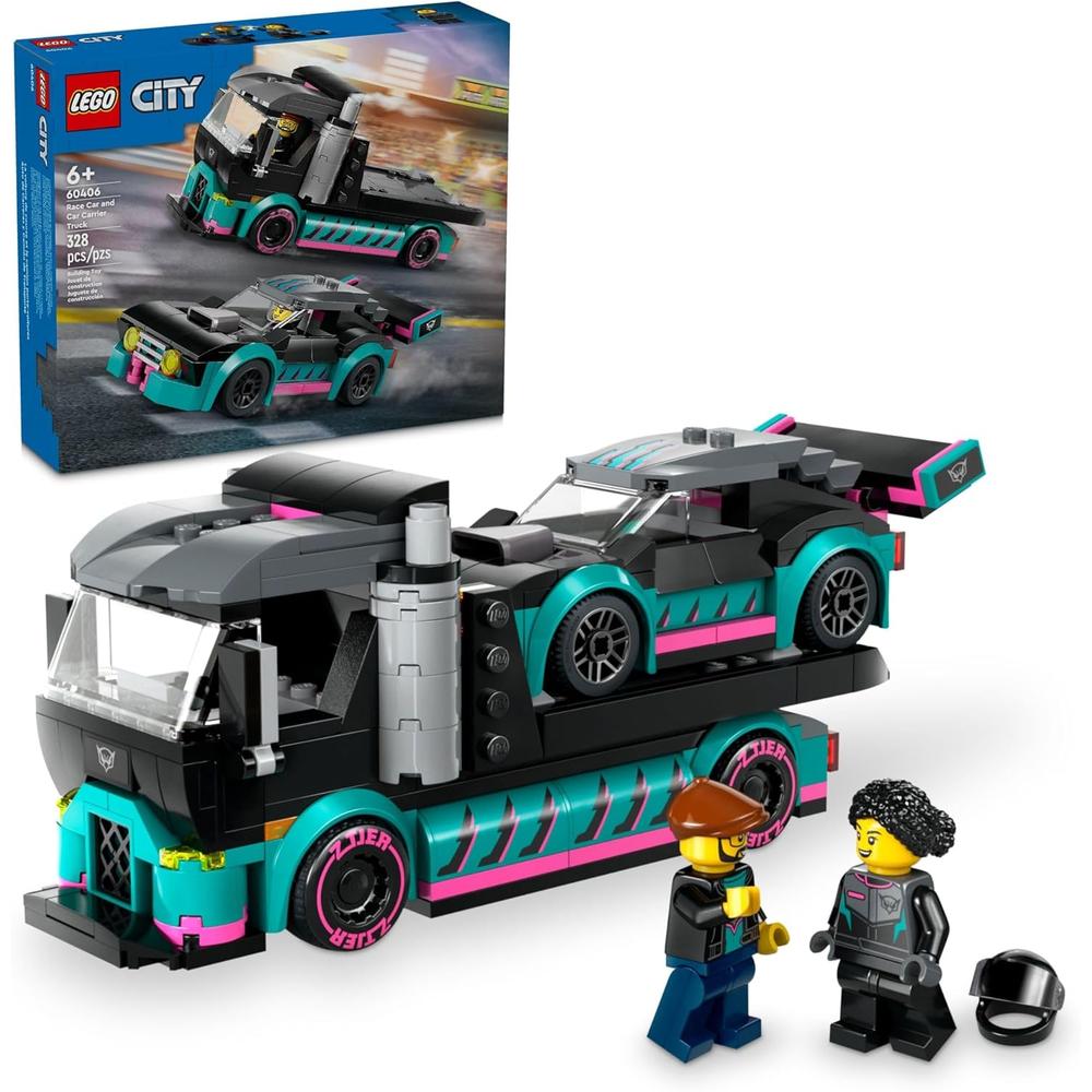 LEGO CITY COCHE DE CARRERAS Y CAMIÓN PORTACOCHES CON MINIFIGURAS - 1