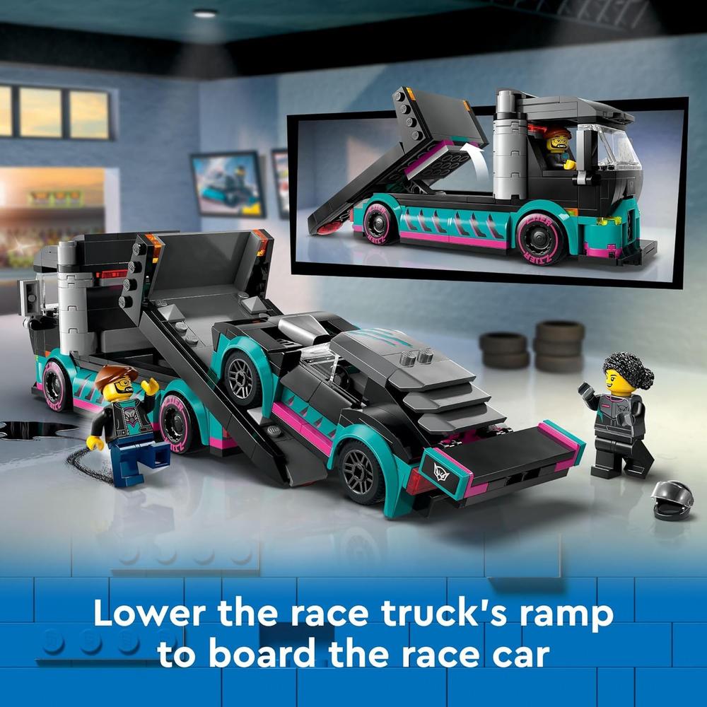 LEGO CITY COCHE DE CARRERAS Y CAMIÓN PORTACOCHES CON MINIFIGURAS - 3