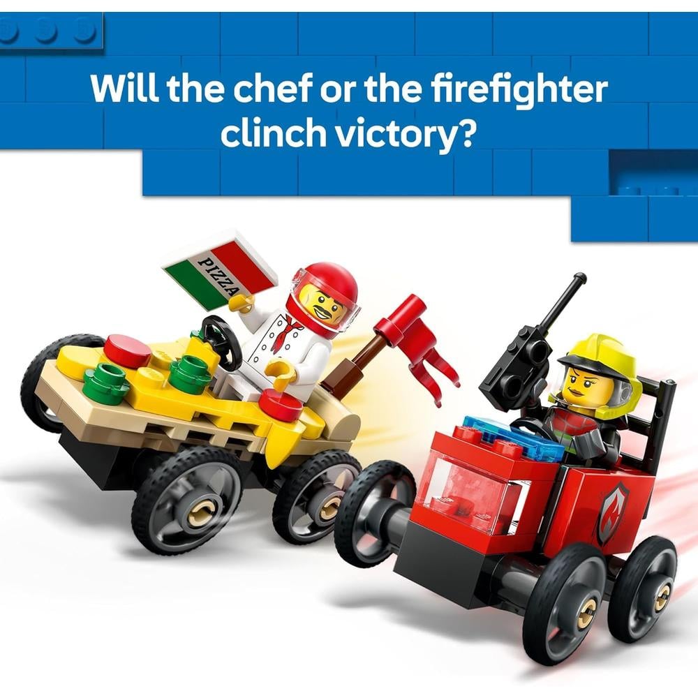 LEGO CITY PIZZA VS. CAMIÓN DE BOMBEROS, INCLUYE MINIFIGURAS DE CHEF Y BOMBERO - 4