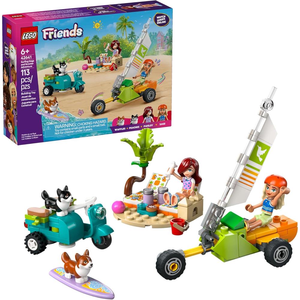 LEGO FRIENDS PERROS SURFISTAS Y PATINETE, INCLUYE 2 MINIMUÑECAS Y 2 PERROS - 1