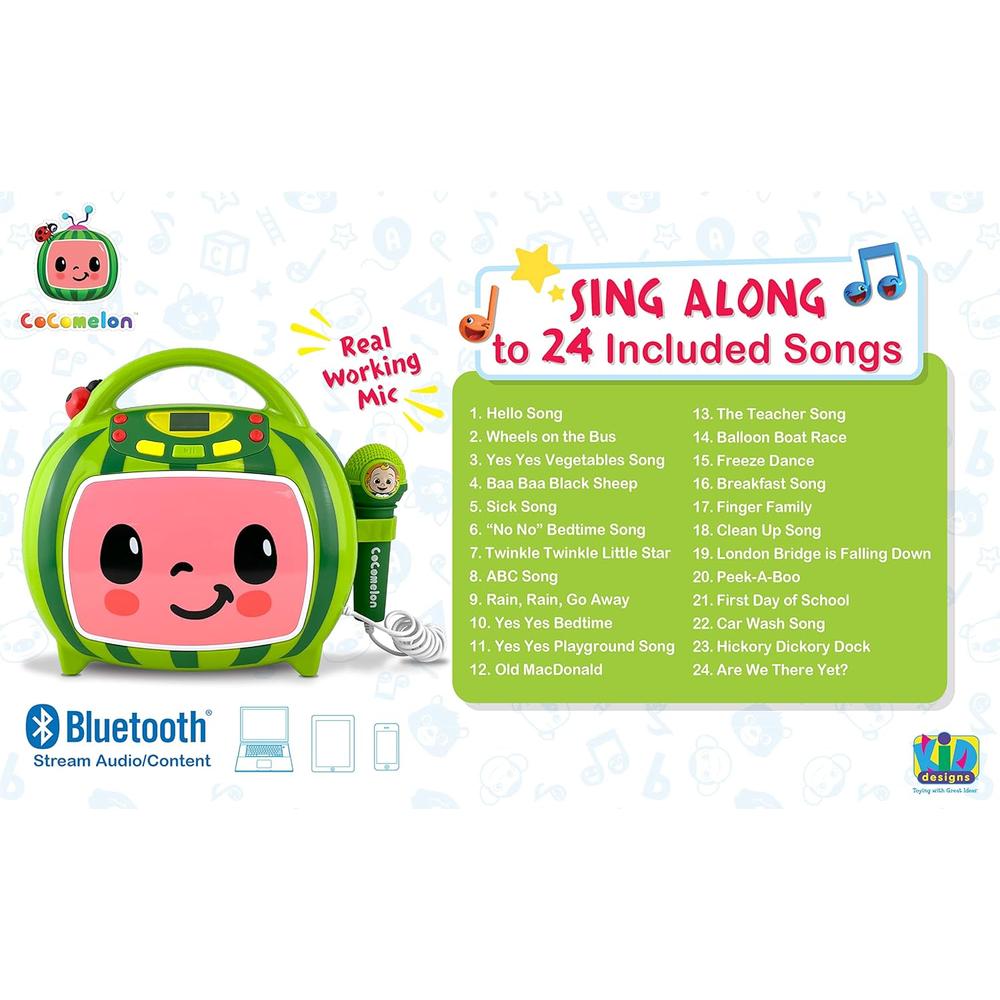 EKIDS COCOMELON MÁQUINA DE KARAOKE BLUETOOTH CON MICRÓFONO Y PUERTO USB - 5