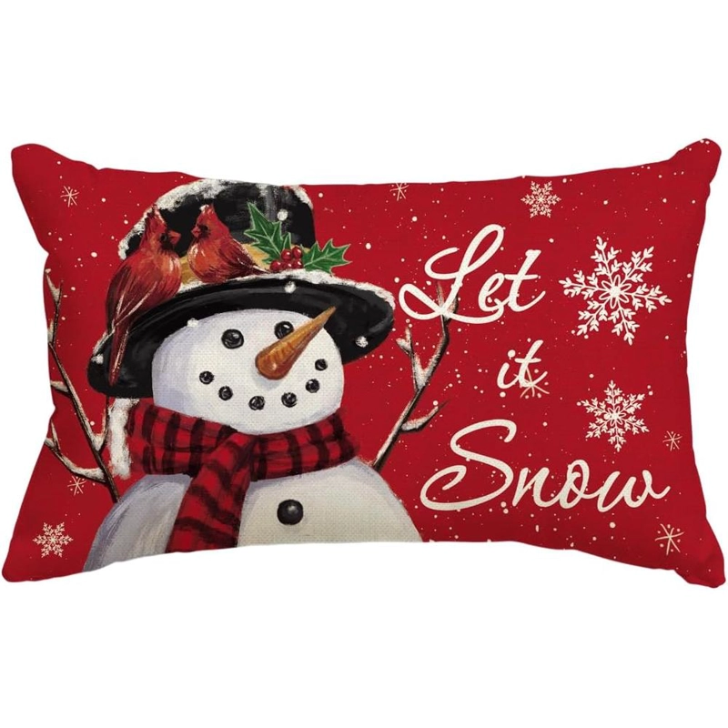 AVOIN FUNDA DE COJÍN NAVIDEÑA CON MUÑECO DE NIEVE, 30 X 50 CM | ROJO - 1