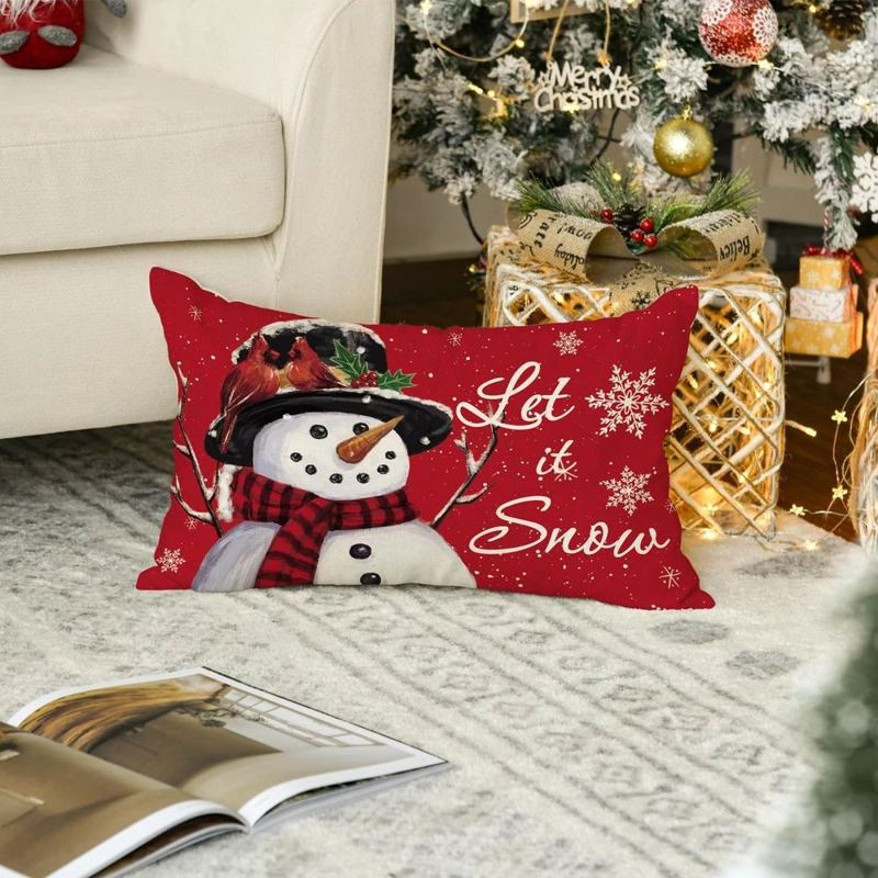 AVOIN FUNDA DE COJÍN NAVIDEÑA CON MUÑECO DE NIEVE, 30 X 50 CM | ROJO - 5