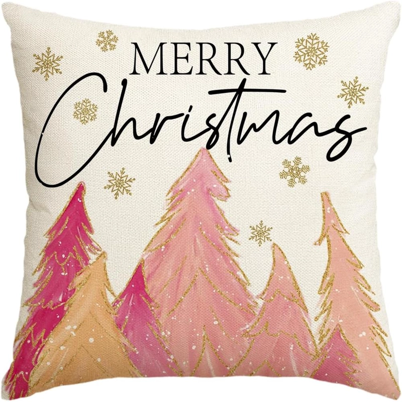 AVOIN FUNDA DE COJÍN ROSA CON DISEÑO DE ÁRBOL DE NAVIDAD, 45 X 45 CM | ROSA - 1