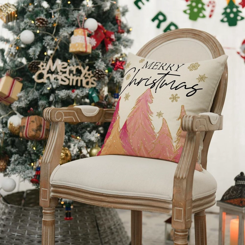 AVOIN FUNDA DE COJÍN ROSA CON DISEÑO DE ÁRBOL DE NAVIDAD, 45 X 45 CM | ROSA - 2