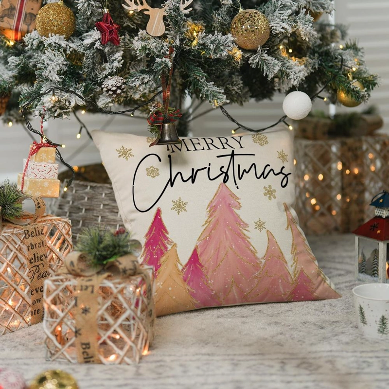 AVOIN FUNDA DE COJÍN ROSA CON DISEÑO DE ÁRBOL DE NAVIDAD, 45 X 45 CM | ROSA - 3