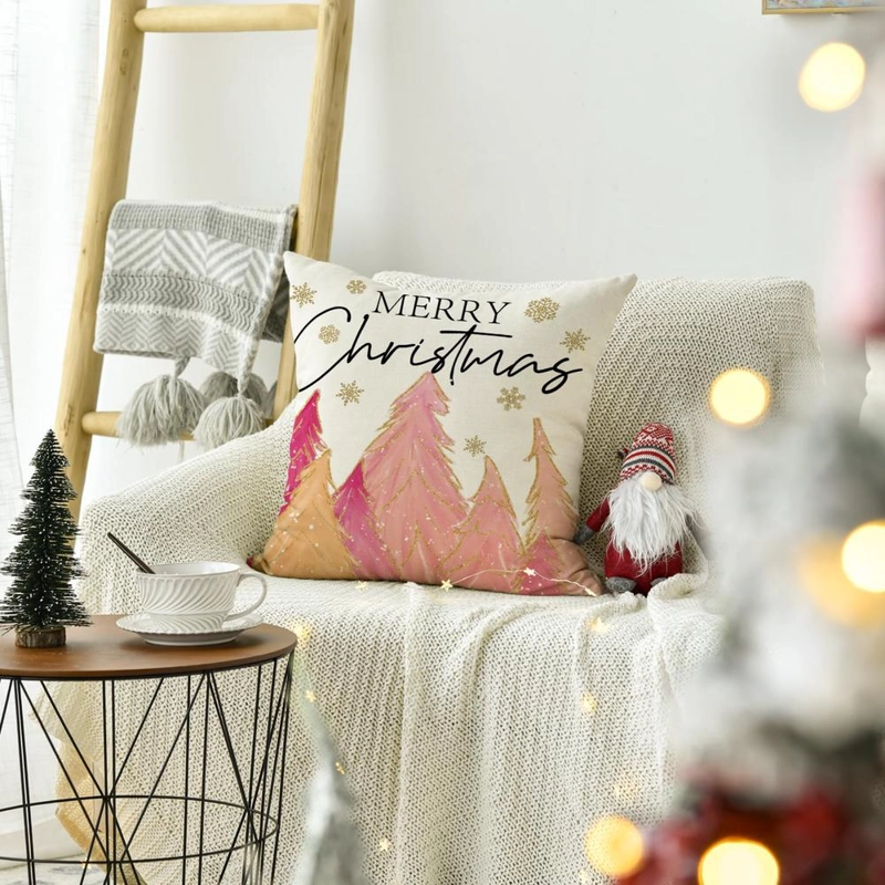 AVOIN FUNDA DE COJÍN ROSA CON DISEÑO DE ÁRBOL DE NAVIDAD, 45 X 45 CM | ROSA - 4
