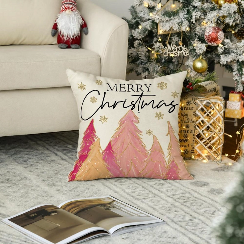 AVOIN FUNDA DE COJÍN ROSA CON DISEÑO DE ÁRBOL DE NAVIDAD, 45 X 45 CM | ROSA - 5