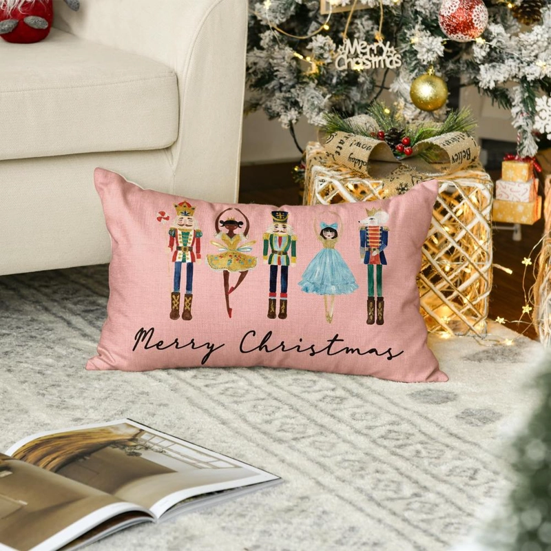 AVOIN FUNDA DE COJÍN COLORLIFE MERRY CHRISTMAS NUTCRACKER, 30 X 50 CM | ROSA - 5