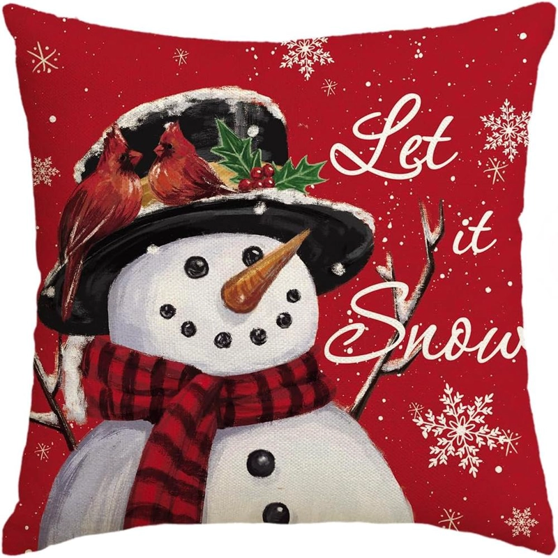 AVOIN FUNDA DE COJÍN NAVIDEÑA COLORLIFE CON MUÑECO DE NIEVE, 45 X 45 CM | ROJA - 1