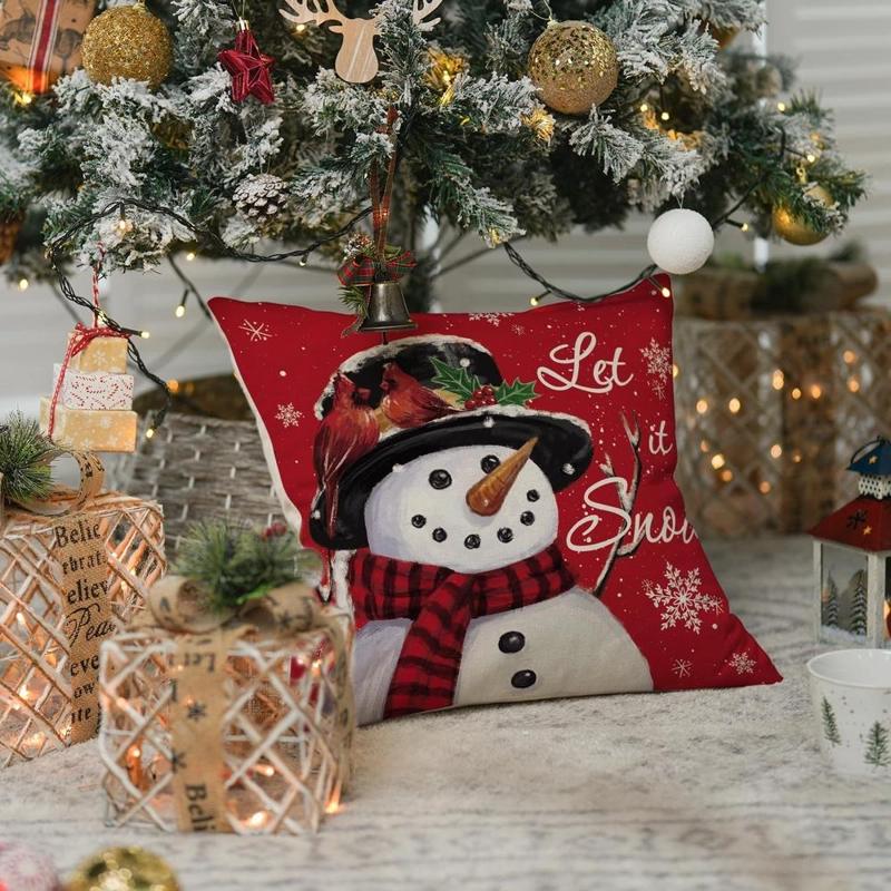AVOIN FUNDA DE COJÍN NAVIDEÑA COLORLIFE CON MUÑECO DE NIEVE, 45 X 45 CM | ROJA - 3