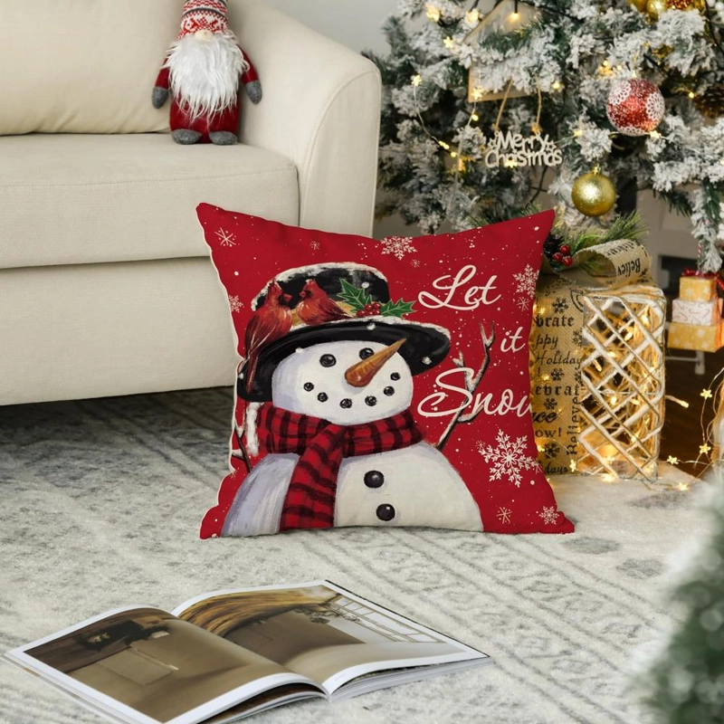 AVOIN FUNDA DE COJÍN NAVIDEÑA COLORLIFE CON MUÑECO DE NIEVE, 45 X 45 CM | ROJA - 5