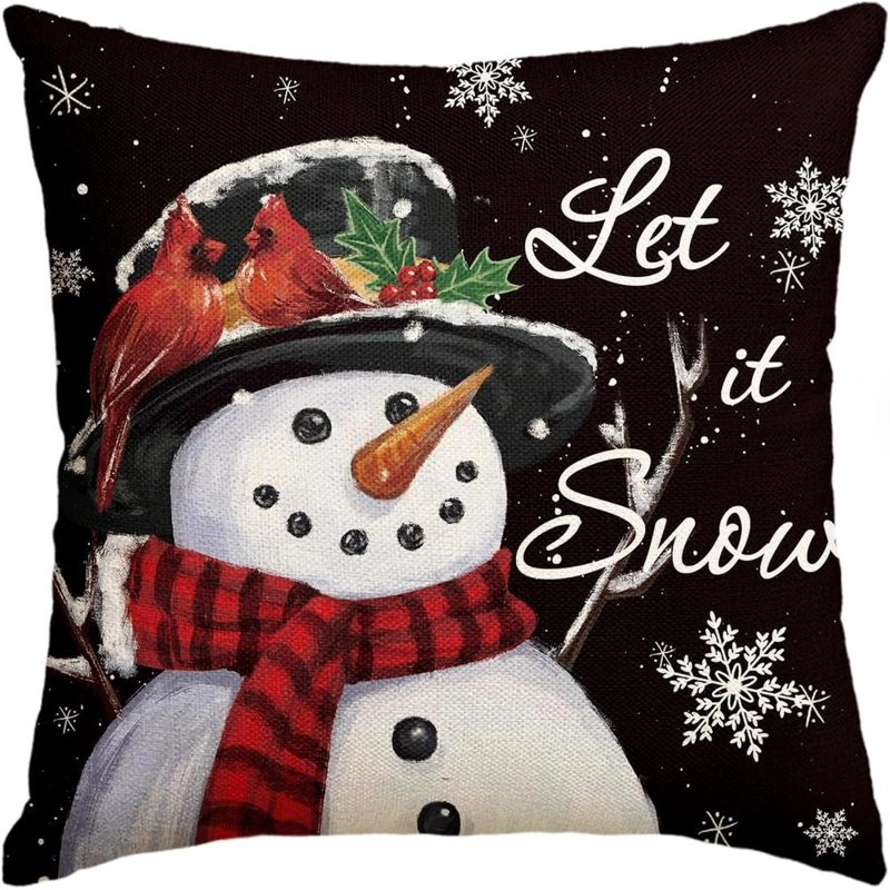AVOIN FUNDA DE COJÍN DECORATIVA CON MUÑECO DE NIEVE, 45 X 45 CM | NEGRA - 1
