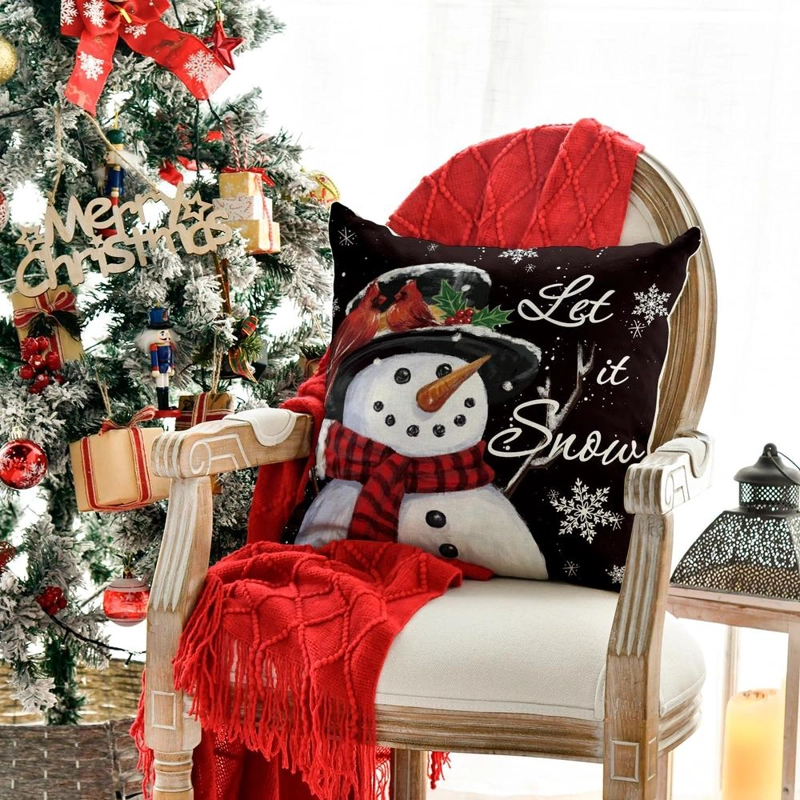 AVOIN FUNDA DE COJÍN DECORATIVA CON MUÑECO DE NIEVE, 45 X 45 CM | NEGRA - 2