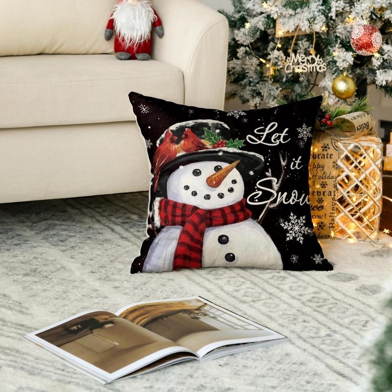 AVOIN FUNDA DE COJÍN DECORATIVA CON MUÑECO DE NIEVE, 45 X 45 CM | NEGRA - 3