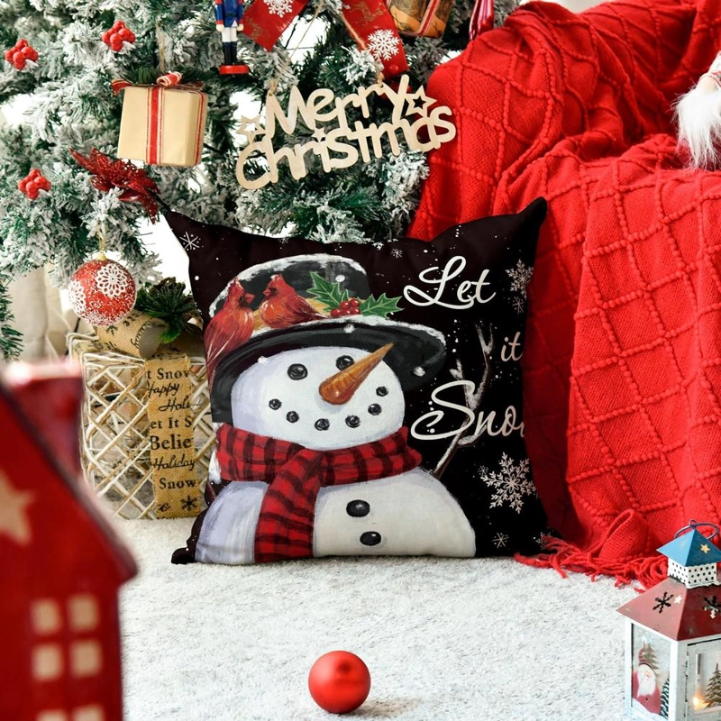 AVOIN FUNDA DE COJÍN DECORATIVA CON MUÑECO DE NIEVE, 45 X 45 CM | NEGRA - 4