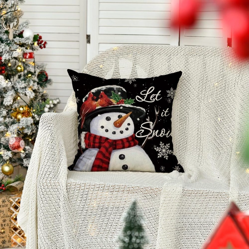 AVOIN FUNDA DE COJÍN DECORATIVA CON MUÑECO DE NIEVE, 45 X 45 CM | NEGRA - 5