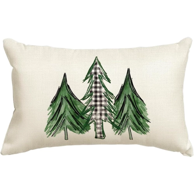 AVOIN FUNDA DE COJÍN CON ÁRBOL DE NAVIDAD 30 X 50 CM | VERDE Y BLANCO - 1