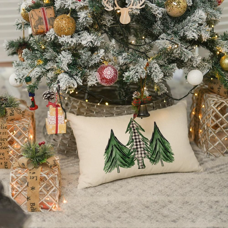 AVOIN FUNDA DE COJÍN CON ÁRBOL DE NAVIDAD 30 X 50 CM | VERDE Y BLANCO - 2