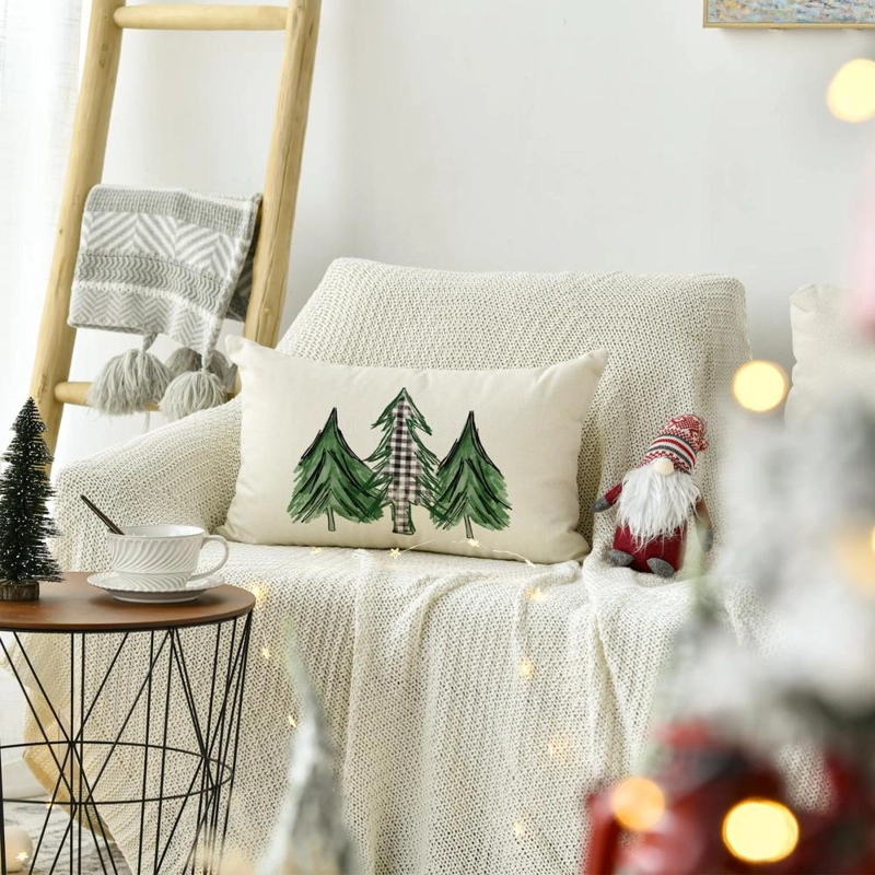 AVOIN FUNDA DE COJÍN CON ÁRBOL DE NAVIDAD 30 X 50 CM | VERDE Y BLANCO - 4
