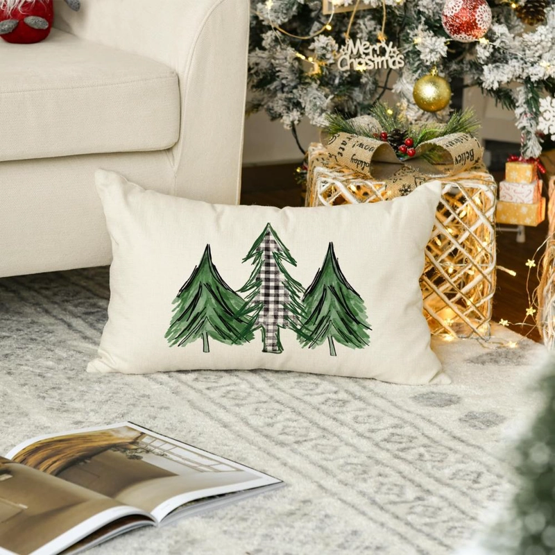 AVOIN FUNDA DE COJÍN CON ÁRBOL DE NAVIDAD 30 X 50 CM | VERDE Y BLANCO - 5
