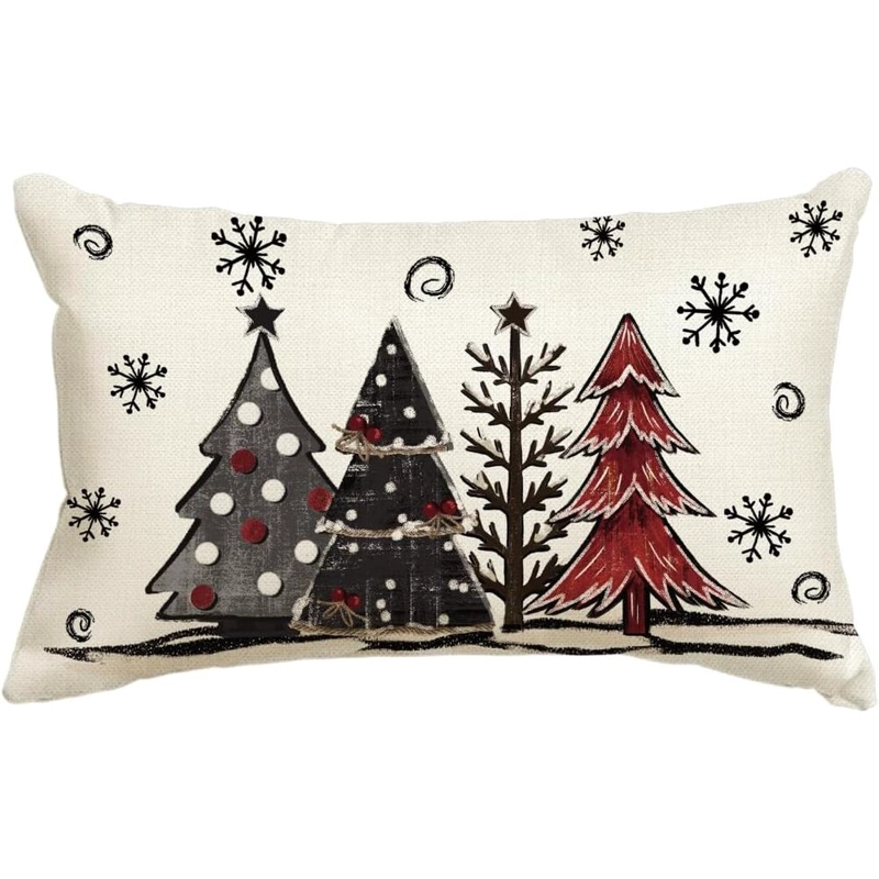 AVOIN FUNDA DE COJÍN CON ESTAMPADO DE ÁRBOLES DE NAVIDAD, 30 X 50 CM | ROJO - 1