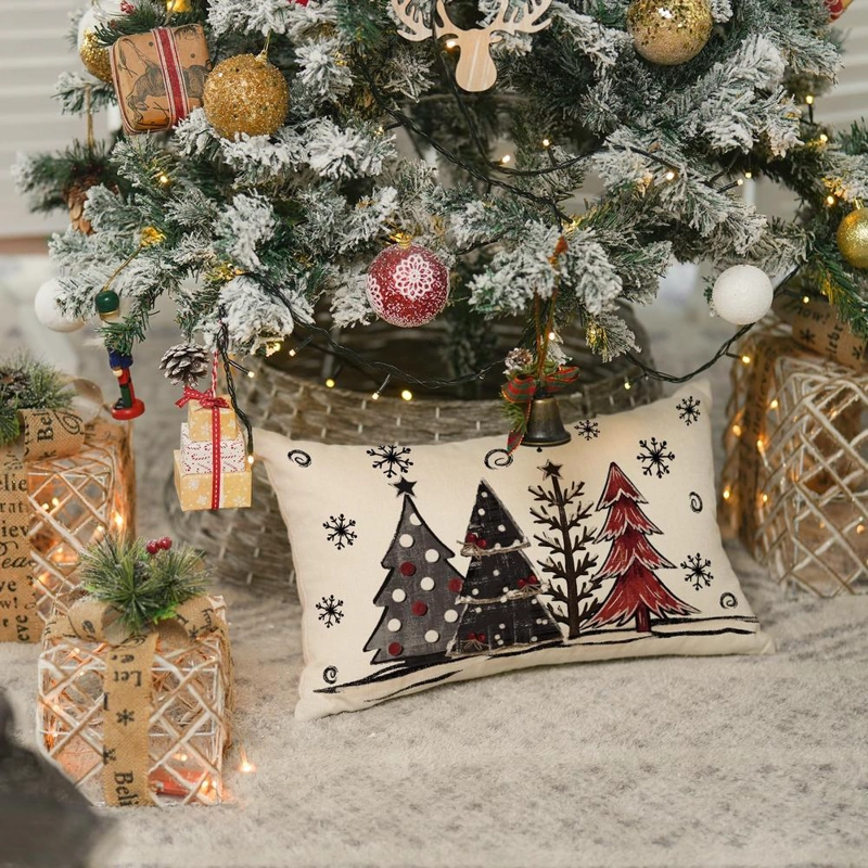 AVOIN FUNDA DE COJÍN CON ESTAMPADO DE ÁRBOLES DE NAVIDAD, 30 X 50 CM | ROJO - 2