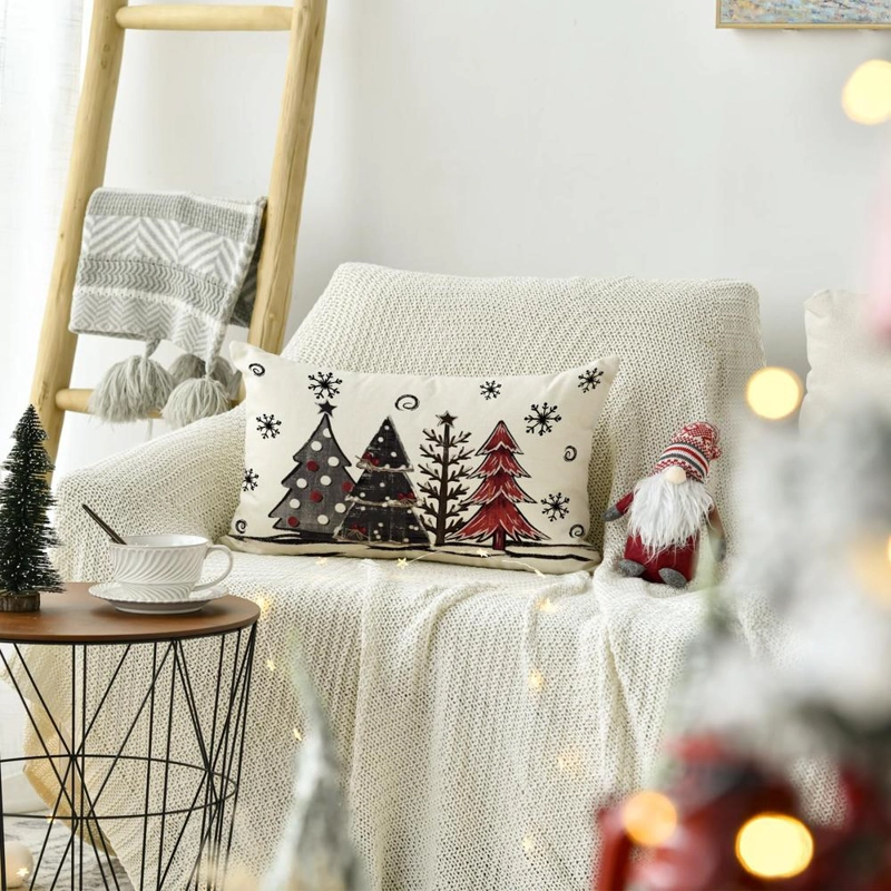 AVOIN FUNDA DE COJÍN CON ESTAMPADO DE ÁRBOLES DE NAVIDAD, 30 X 50 CM | ROJO - 4