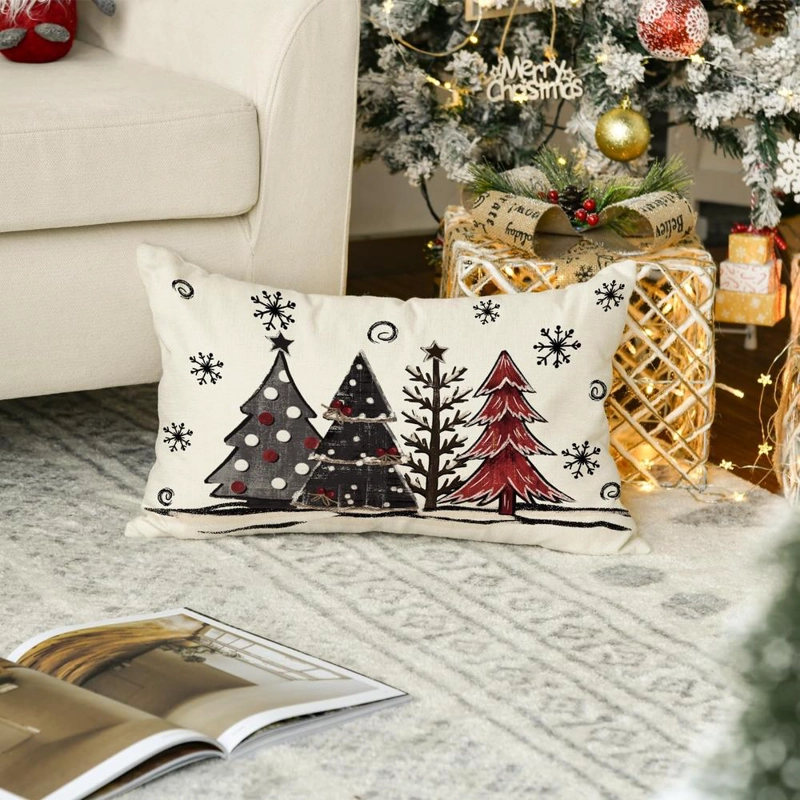 AVOIN FUNDA DE COJÍN CON ESTAMPADO DE ÁRBOLES DE NAVIDAD, 30 X 50 CM | ROJO - 5