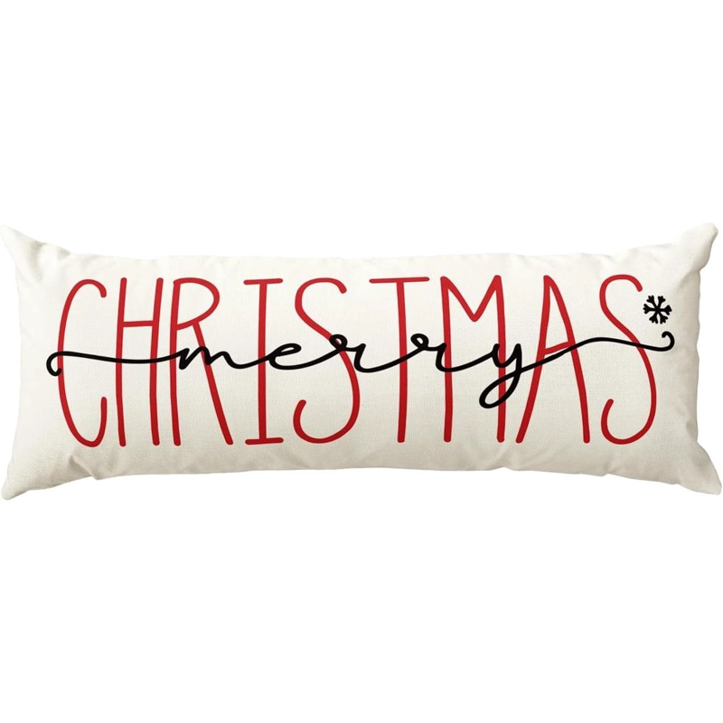 AVOIN FUNDA DE COJÍN DECORATIVA MERRY CHRISTMAS, 35,5 X 91,5 CM | BLANCA - 1