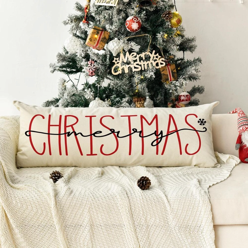 AVOIN FUNDA DE COJÍN DECORATIVA MERRY CHRISTMAS, 35,5 X 91,5 CM | BLANCA - 2