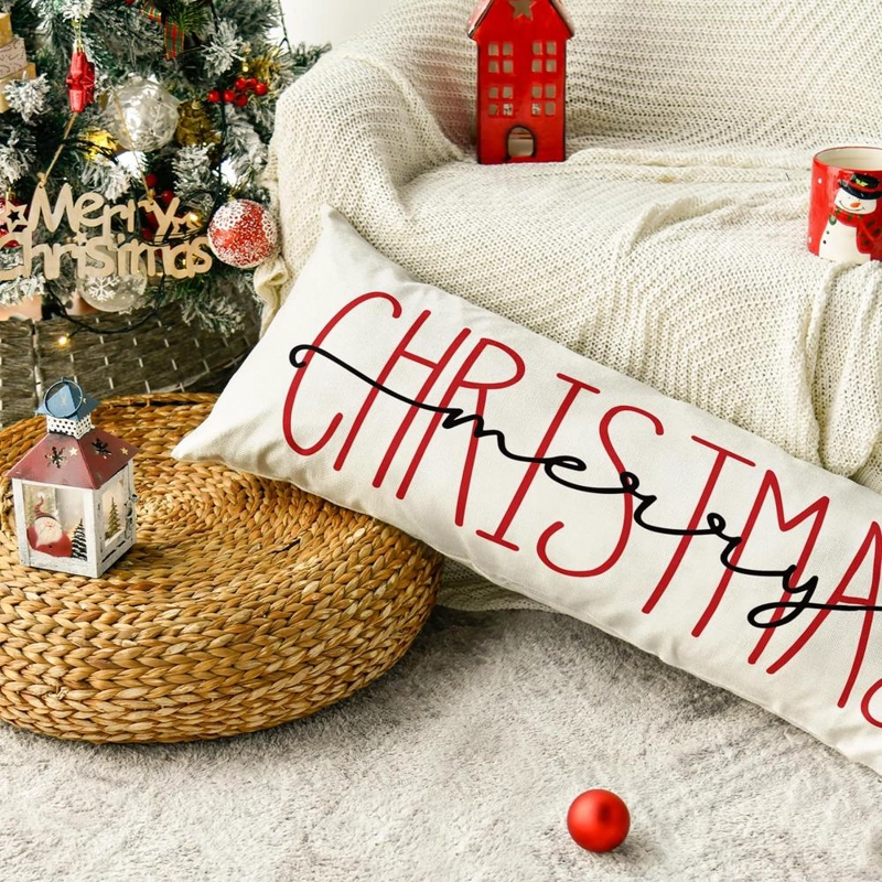 AVOIN FUNDA DE COJÍN DECORATIVA MERRY CHRISTMAS, 35,5 X 91,5 CM | BLANCA - 4