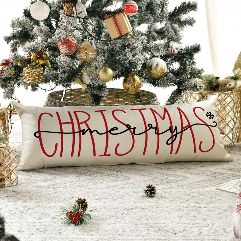 AVOIN FUNDA DE COJÍN DECORATIVA MERRY CHRISTMAS, 35,5 X 91,5 CM | BLANCA - 5