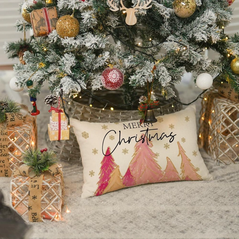 AVOIN FUNDA DE COJÍN COLORLIFE DE ÁRBOL DE NAVIDAD, 30 X 50 CM | ROSA - 2