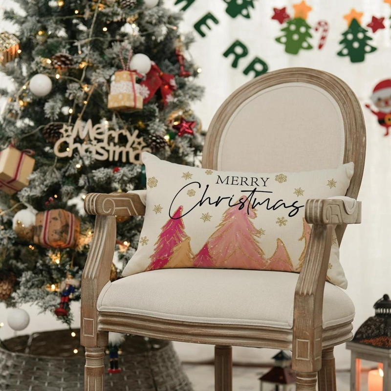 AVOIN FUNDA DE COJÍN COLORLIFE DE ÁRBOL DE NAVIDAD, 30 X 50 CM | ROSA - 3