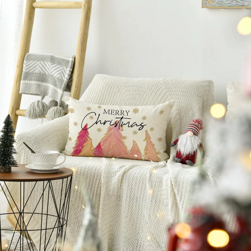 AVOIN FUNDA DE COJÍN COLORLIFE DE ÁRBOL DE NAVIDAD, 30 X 50 CM | ROSA - 4