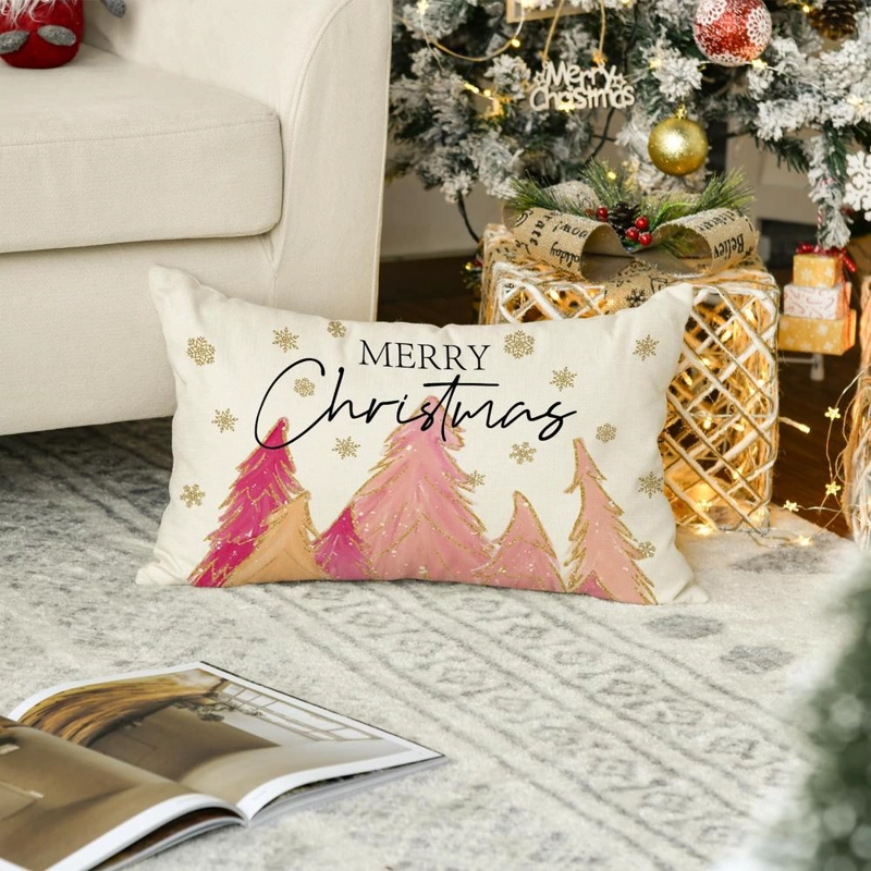 AVOIN FUNDA DE COJÍN COLORLIFE DE ÁRBOL DE NAVIDAD, 30 X 50 CM | ROSA - 5