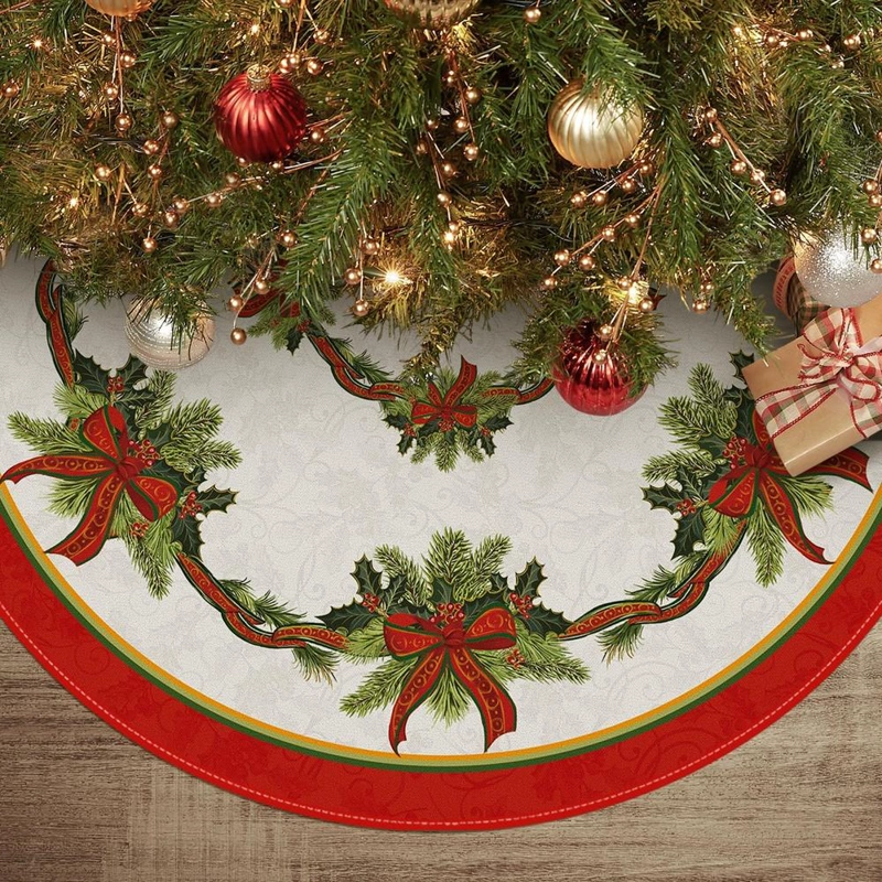 AVOIN FALDA PARA ÁRBOL DE NAVIDAD DE 91 CM, CINTA NAVIDEÑA DE ACEBO | VERDE - 1