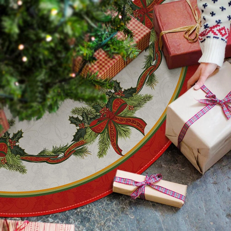 AVOIN FALDA PARA ÁRBOL DE NAVIDAD DE 91 CM, CINTA NAVIDEÑA DE ACEBO | VERDE - 2