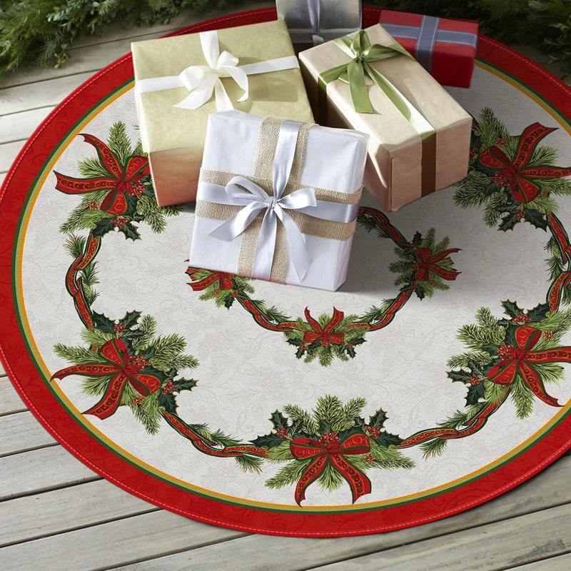 AVOIN FALDA PARA ÁRBOL DE NAVIDAD DE 91 CM, CINTA NAVIDEÑA DE ACEBO | VERDE - 4