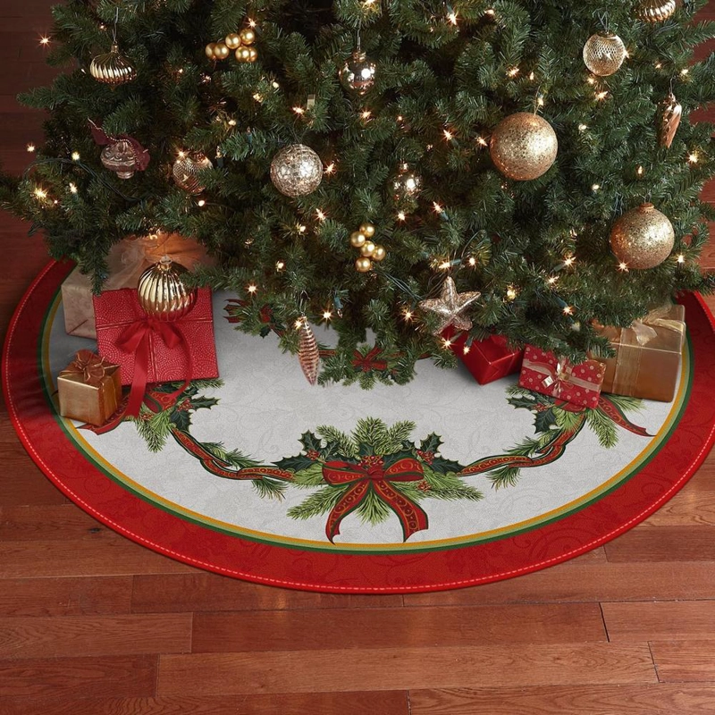 AVOIN FALDA PARA ÁRBOL DE NAVIDAD DE 91 CM, CINTA NAVIDEÑA DE ACEBO | VERDE - 5
